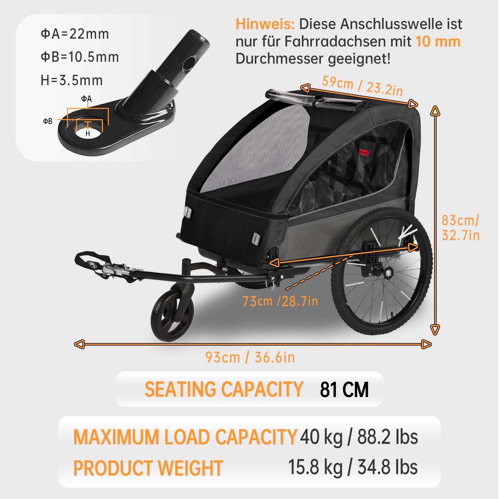 Remorque 2 en 1 pour Enfant avec Suspension pour 1 à 2 Enfants, remorque de vélo Pliable pour 2 Enfants, Poussette avec Grand Espace de Rangement, Fonction Jogging, réflecteurs