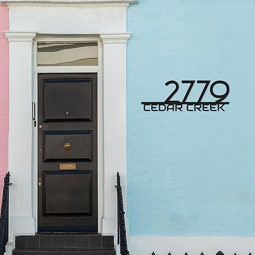 Miniatura 5 de Letrero de metal personalizado con número de casa, letrero decorativo de pared personalizado para dirección del hogar, placa moderna de acero