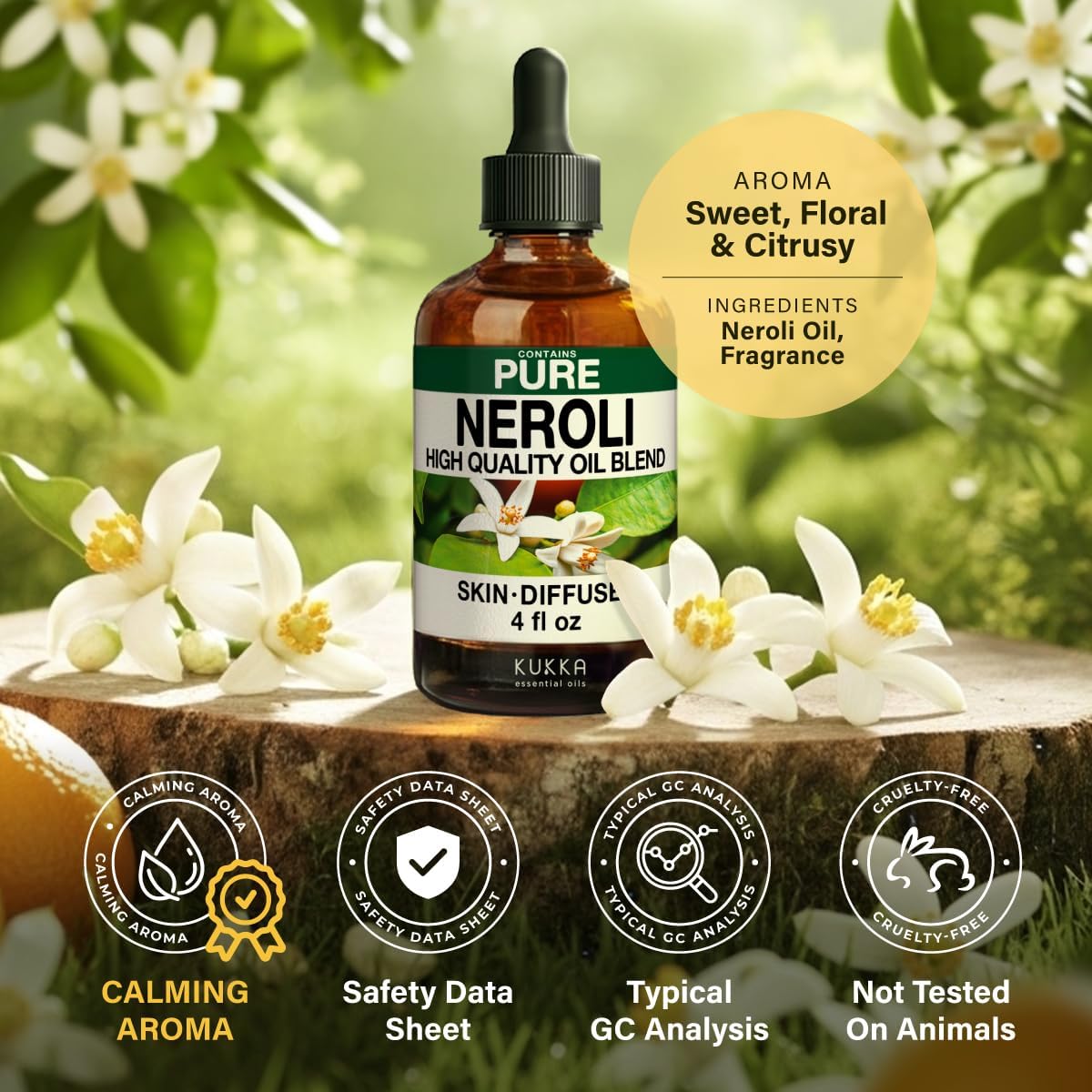 KUKKA Neroli Essential Oils - 4 Fl Oz - for Hair, Skin, Diffuser, Aromatherapy & DIY Soap Making Scent - Image 6