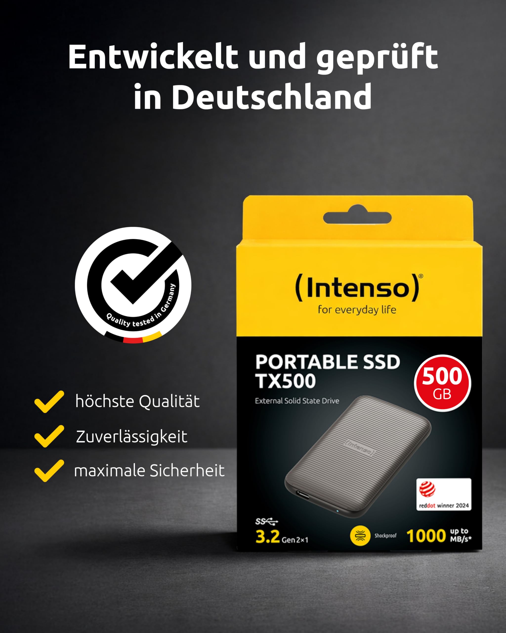 Intenso TX500 Externe SSD 500 GB - USB 3.2 Gen 2x1, bis zu 1000 MB/s, Portable Solid State Drive Festplatte mit USB-C, Kompakter Speicher kompatibel mit Windows, macOS, Android