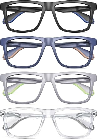 MODFANS Rubber Temples Pack of 4 Reading Glasses Men's Blue Light Filter Good Glasses High Quality Comfortable Super Reading Aid Reading Glasses Men