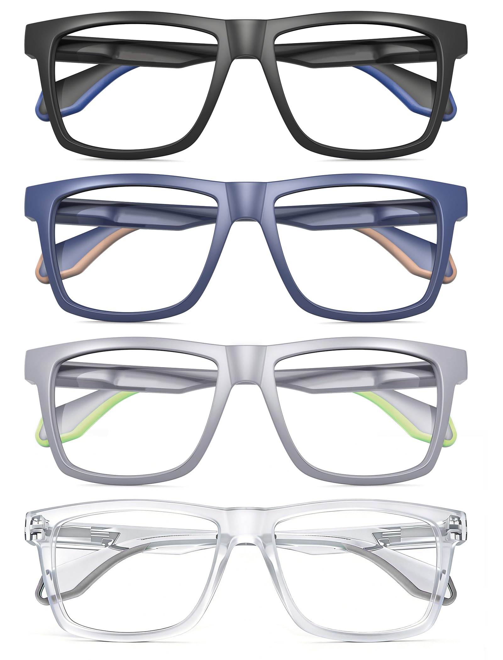 MODFANS Varillas de Goma,Un Pack de 4 Gafas de Lectura Hombres Anti Luz Azul,Lente Clara,Vision Clara,Ligeras Comodas,Colores Mezclados