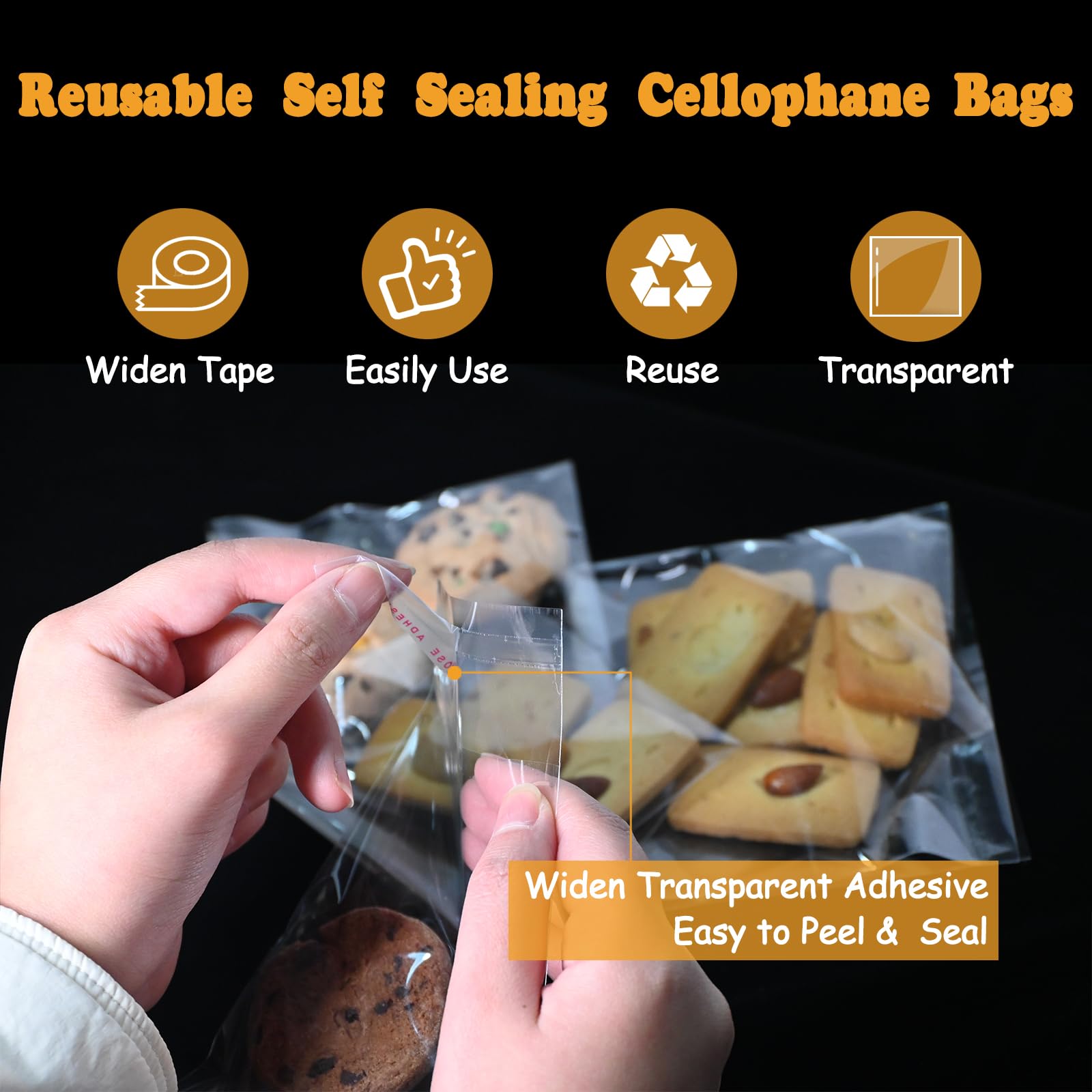 200 bolsas de celofán autosellantes transparentes de 5 x 7 pulgadas, bolsas individuales para envolver galletas, dulces, productos. Envoltorios autoadhesivos de plástico para regalo, bolsa de