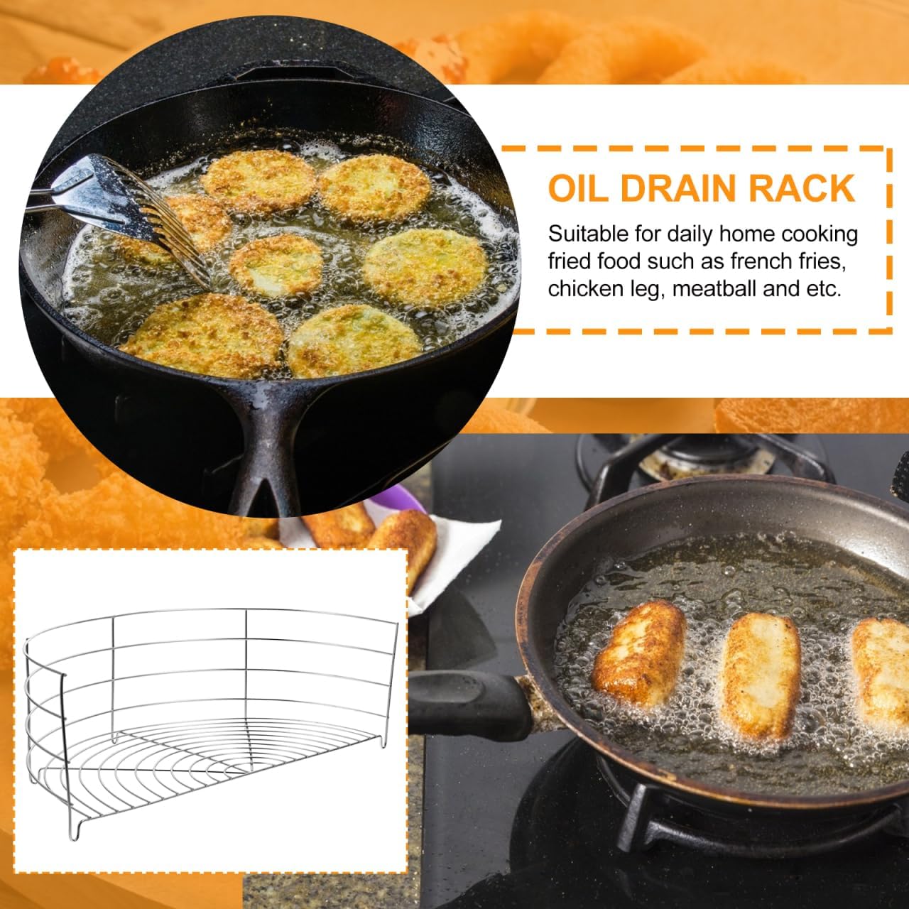 Stainless Steel Semi- Drain Rack 16.53In for Frying Pan and Round Pots Cooking Oil Drip Filter Suitable for Fried Food and Wok