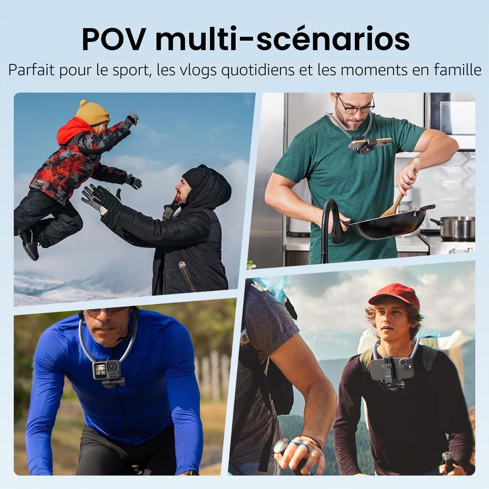 SMALLRIG Support de Cou Magnétique pour Caméras d'action et Téléphones, Support de Prise de Vue POV Confortable avec Adaptateur Universel à 2 Broches et Support de Téléphone - 5128