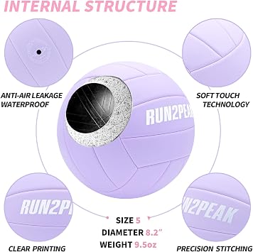 RUN2PEAK Volleyball Waterproof Beach Volleyball Colourful Durable Soft Touch Beach Volleyball Ball Official Size 5 for Indoor Outdoor Pool Beach Game Volleyballs Gifts