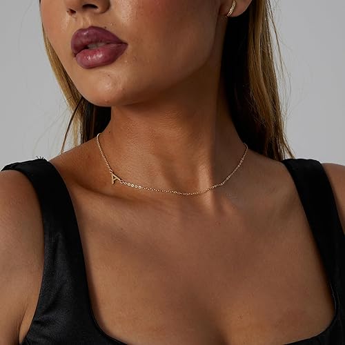 Miniatura 5 de VIROMY Delicado collar con nombre inicial para mujer, chapado en oro de 14 quilates, collar minimalista con letra personalizada, gargantilla con