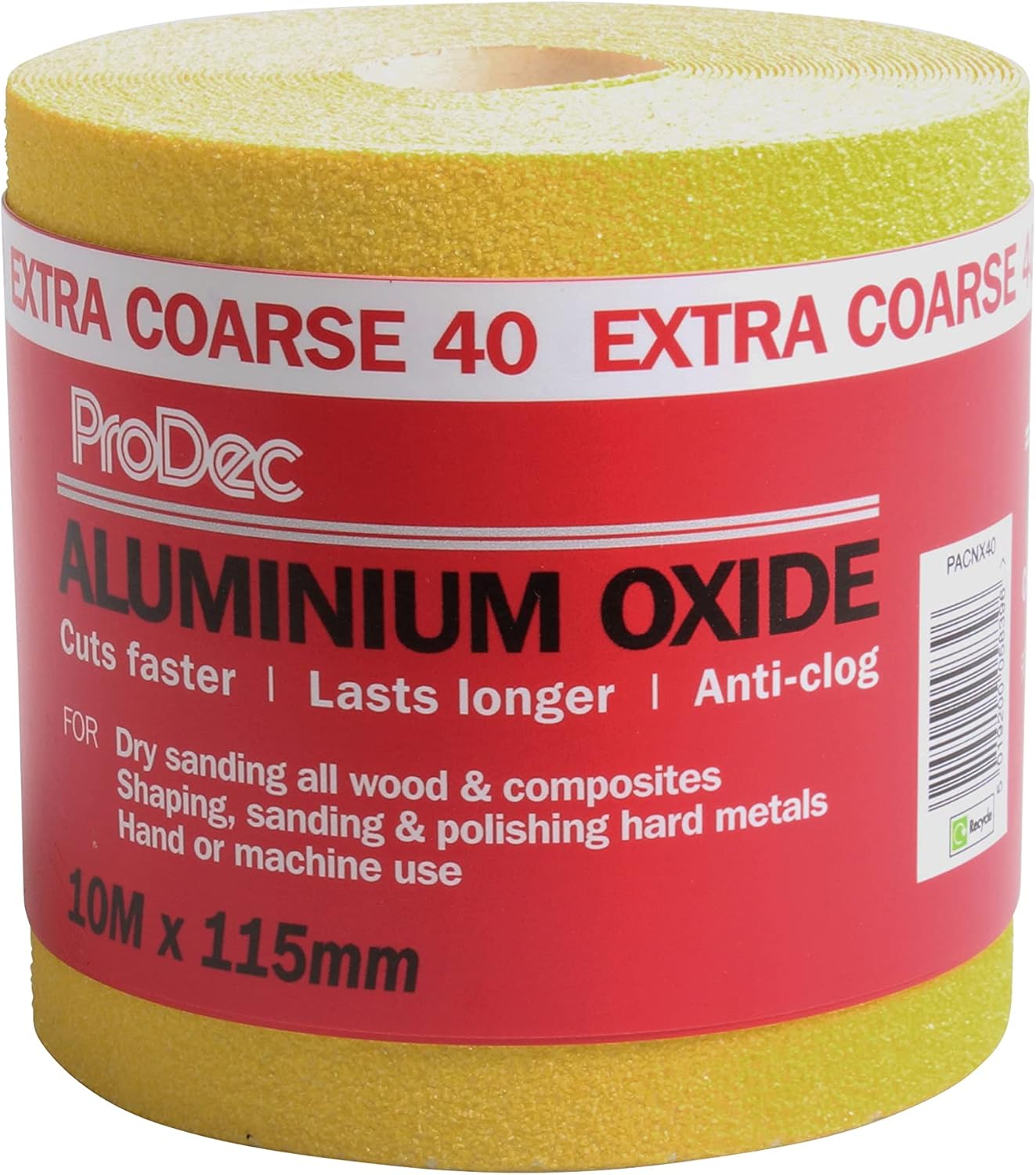 ProDec 10m Roll 40 Grit Extra Coarse Grade Yellow Aluminium Oxide