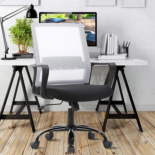 Silla de oficina ergonómica silla de escritorio con respaldo medio para computadora con soporte lumbar y apoyabrazos de malla transpirable, altura