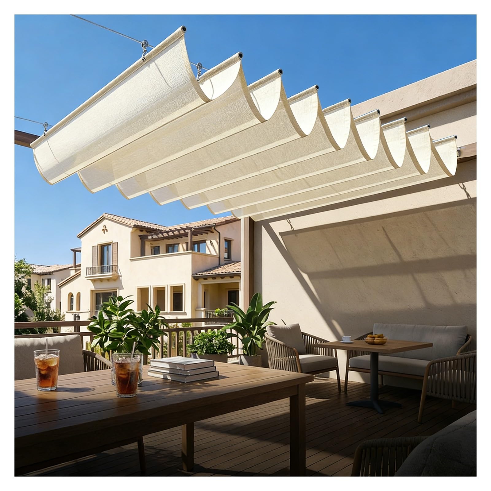 Retractable Wave Shade Sails,Wave Shade Sail Awning,Roof Pergola Wave Shade Cover,HDPE Roof Shade Cover,Outdoor Patio Replacement Awnings,With Mounting Kit(W1.8*L6m/W5.90*L19.68ft)