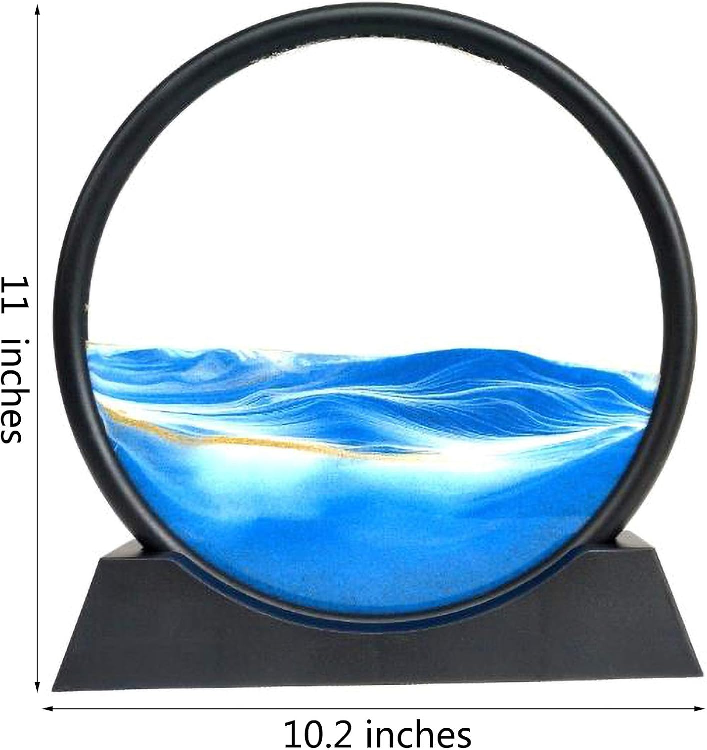 12 Inch Large Flowing 3D Natural Landscape Dynamic Art - Round Glass Deep Sea Sand Painting for Home Decoration, Blue