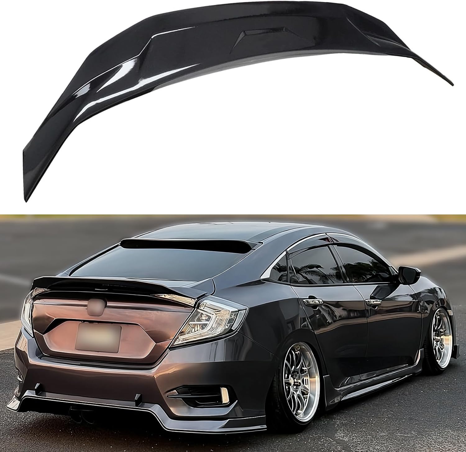 Rear Spoiler Compatible with 2016–2021 Honda Civic Sedan, Duckbill High Kick Trunk Wing Lip Fits 2016 2017 2018 2019 2020 2021 (Glossy Black)