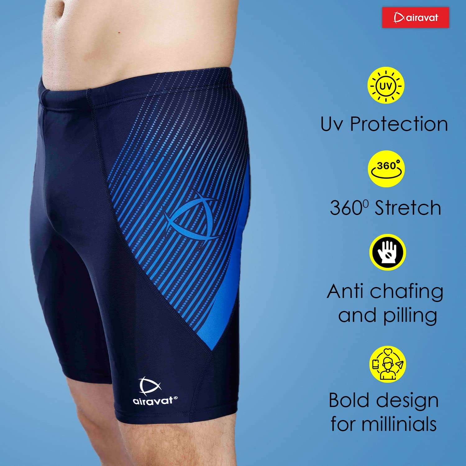 AIRAVAT Swimming Jammer, Swim Wear, 1512 Fierce Swimming Short for Men, Quick Drying,Swimming Costume for Men (3XL, Blue) 1