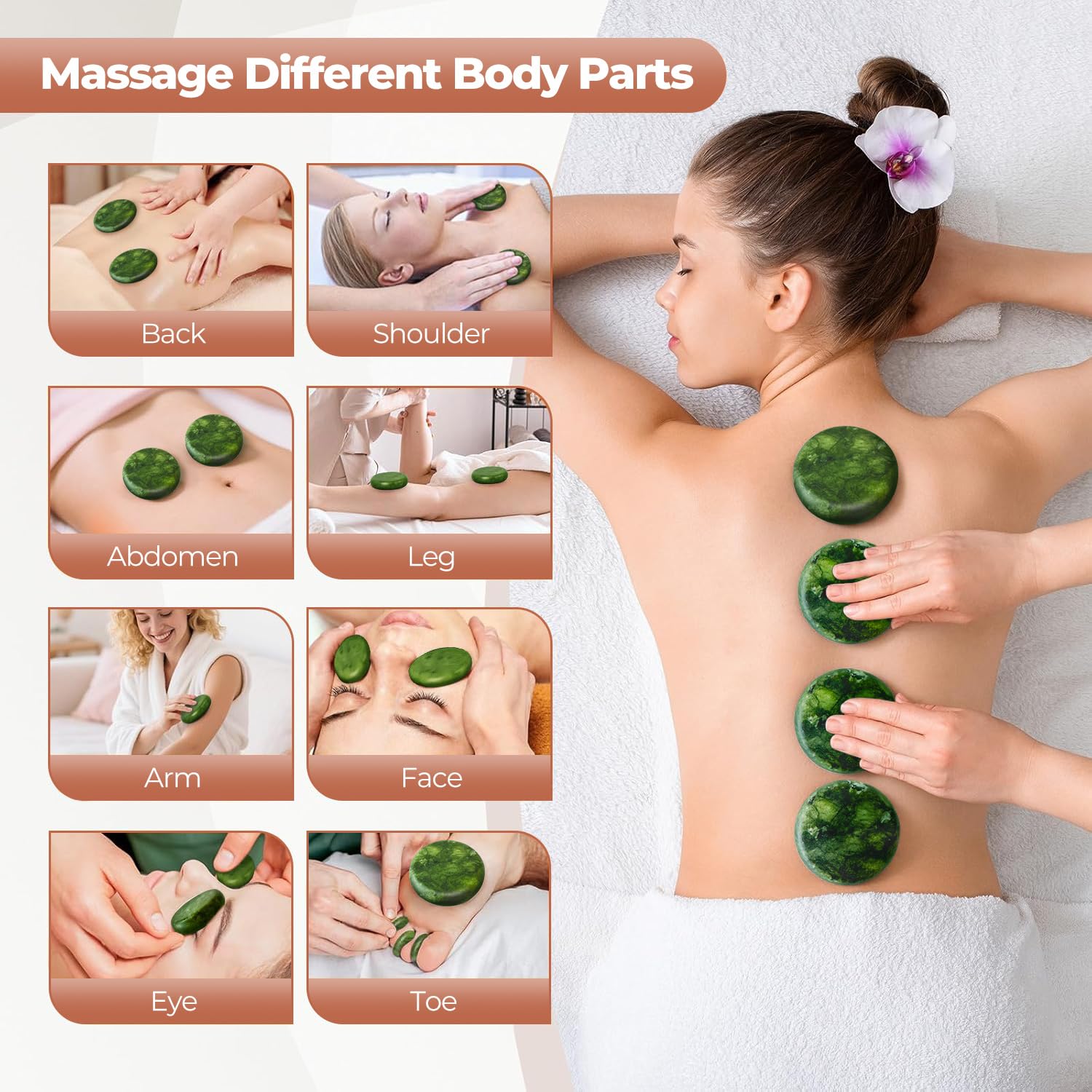 Juego de piedras de masaje Olivin (10 unidades, piedras volcánicas calientes, para spa, terapia de masaje y relajación profunda)