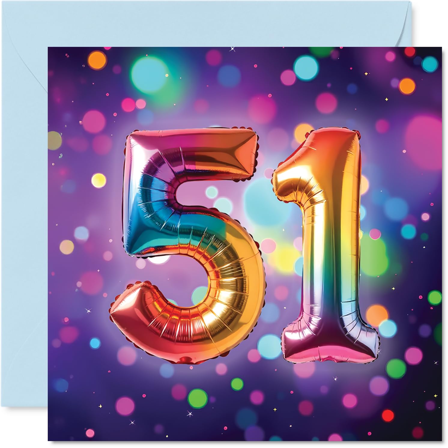 51st Birthday Cards for Women and Men, Rainbow Foil Balloon