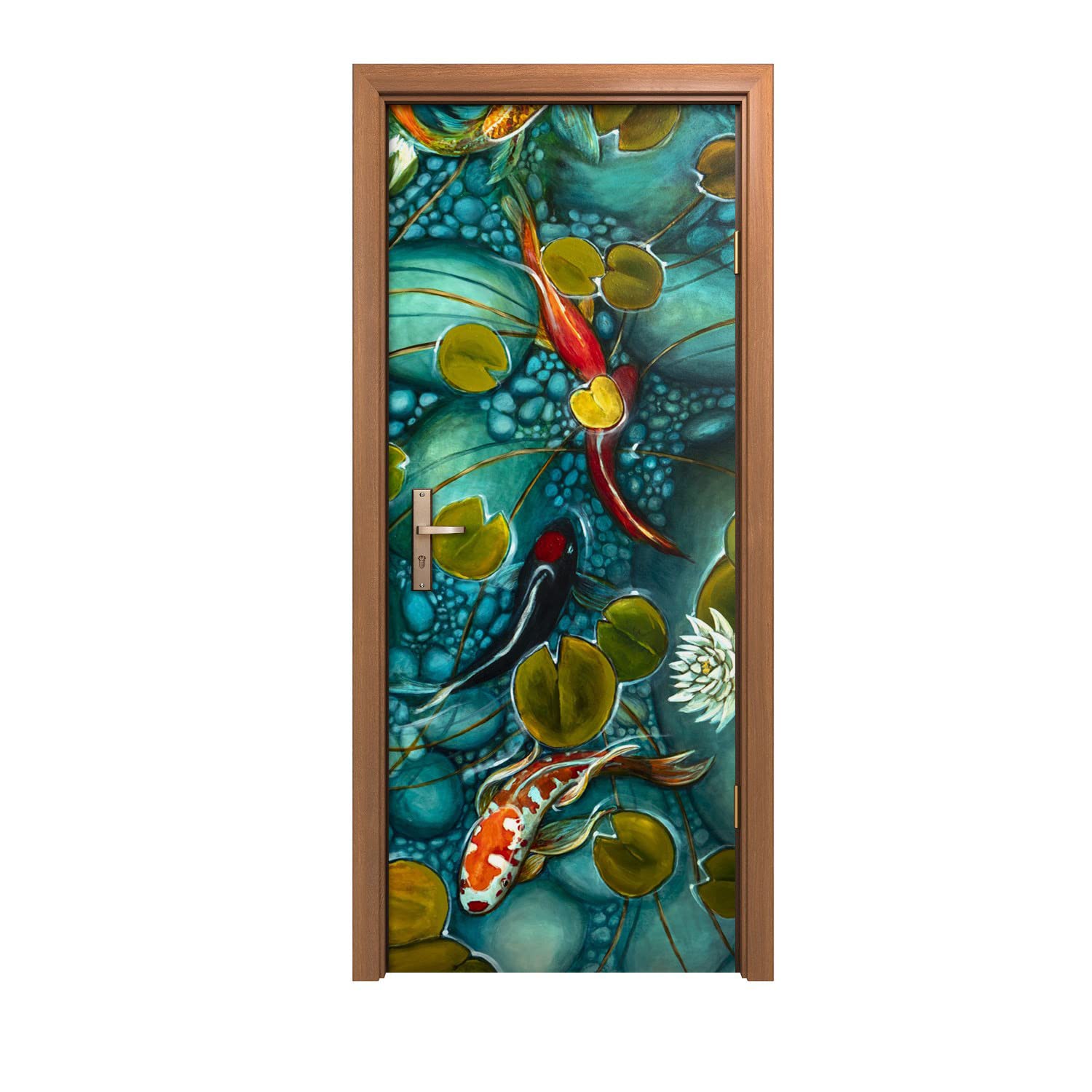Autocollant de porte 90x200cm étanche avec motif de bassin de carpes koï
