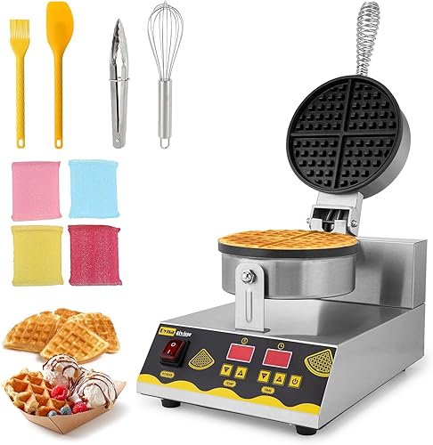 Dyna-Living Máquina de gofres comercial 110 V 1200 W inteligente para hacer gofres comerciales para restaurante antiadherente, máquina de gofres