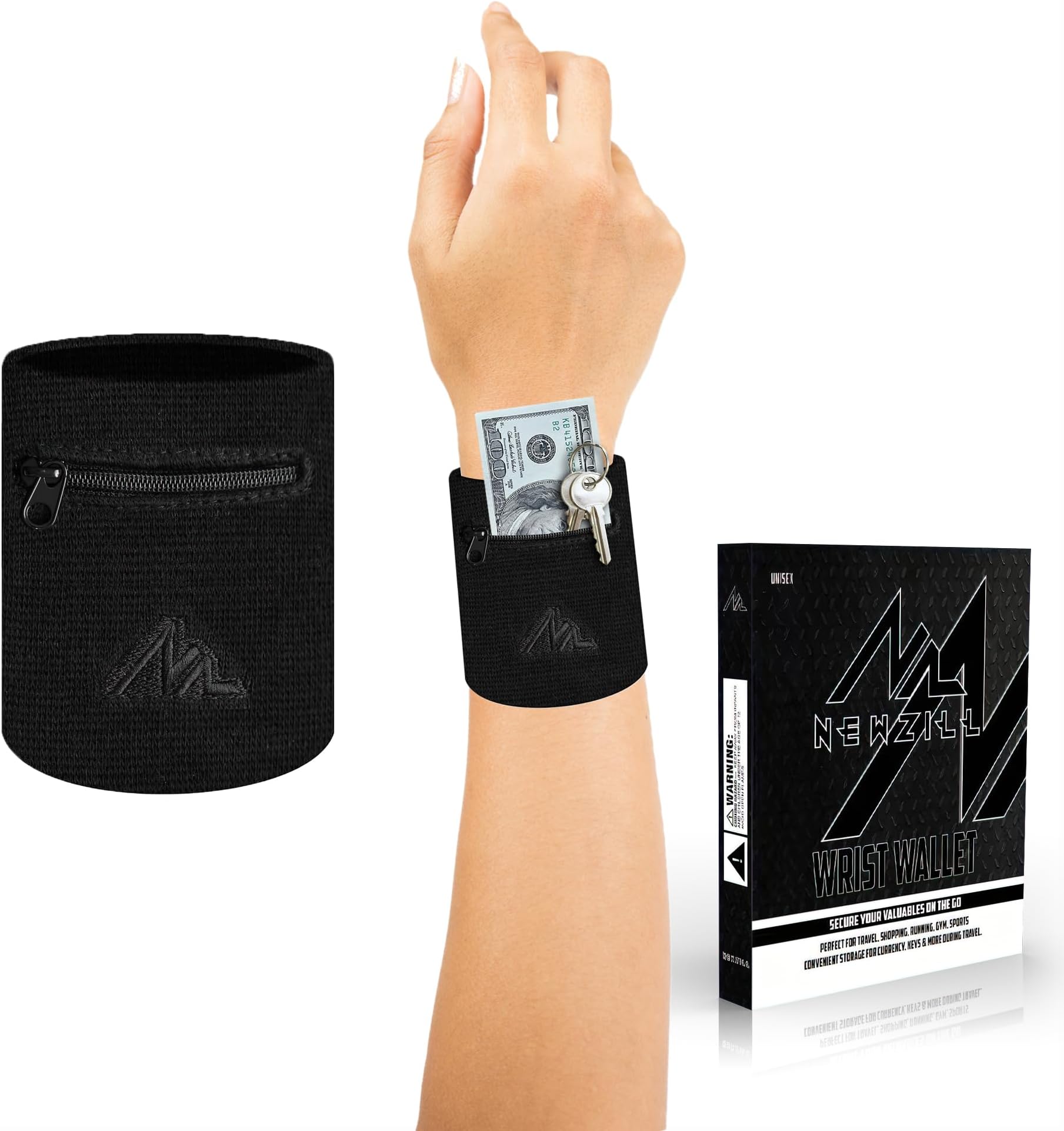 NEWZILL Wrist Wallet Wristband with Zipper - Cotton Sweatbands for Men & Women, Ideal for Running, Walking, Basketball, Football, Tennis, Hiking