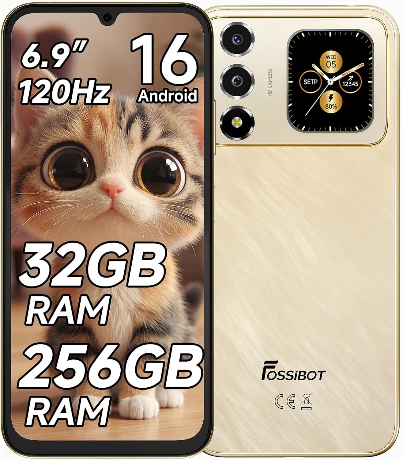 FOSSIBOT S7-120Hz Android 16 Cell Phone Unlocked, 6.9"+1.8" Dual Display Phone, 4GB+128GB/2TB Mobile Phone, 5000mAh Battery 4G Dual Sim/Octa-core Smartphone | 1.8" Smart Screen, Android 16, 4GB+128GB/2TB