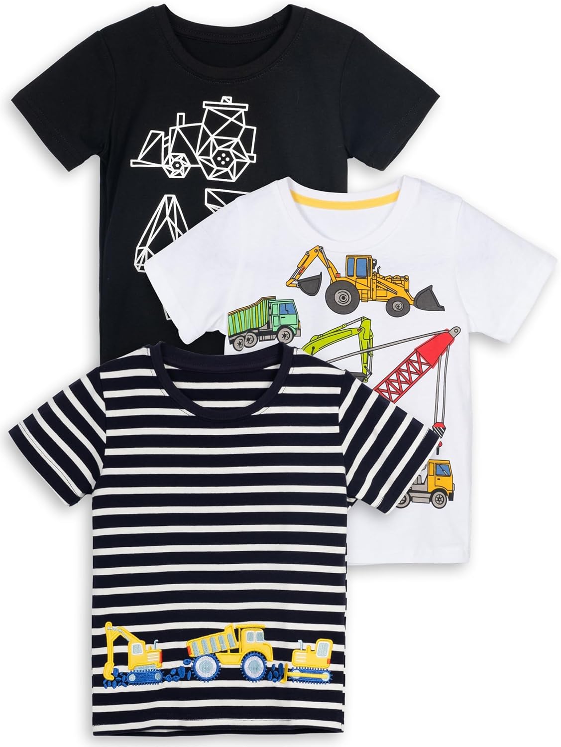 LOKTARC Boys Dinosaur T-Shirts Crewneck Short Sleeve Shirts 3-Pack Toddler Tops