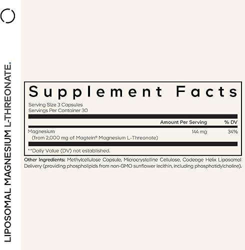 Vista 2 de Codeage Suplemento de L-treonato de magnesio liposomal, treonato de magnesio patentado de magteína para la salud del cerebro, soporte de memoria