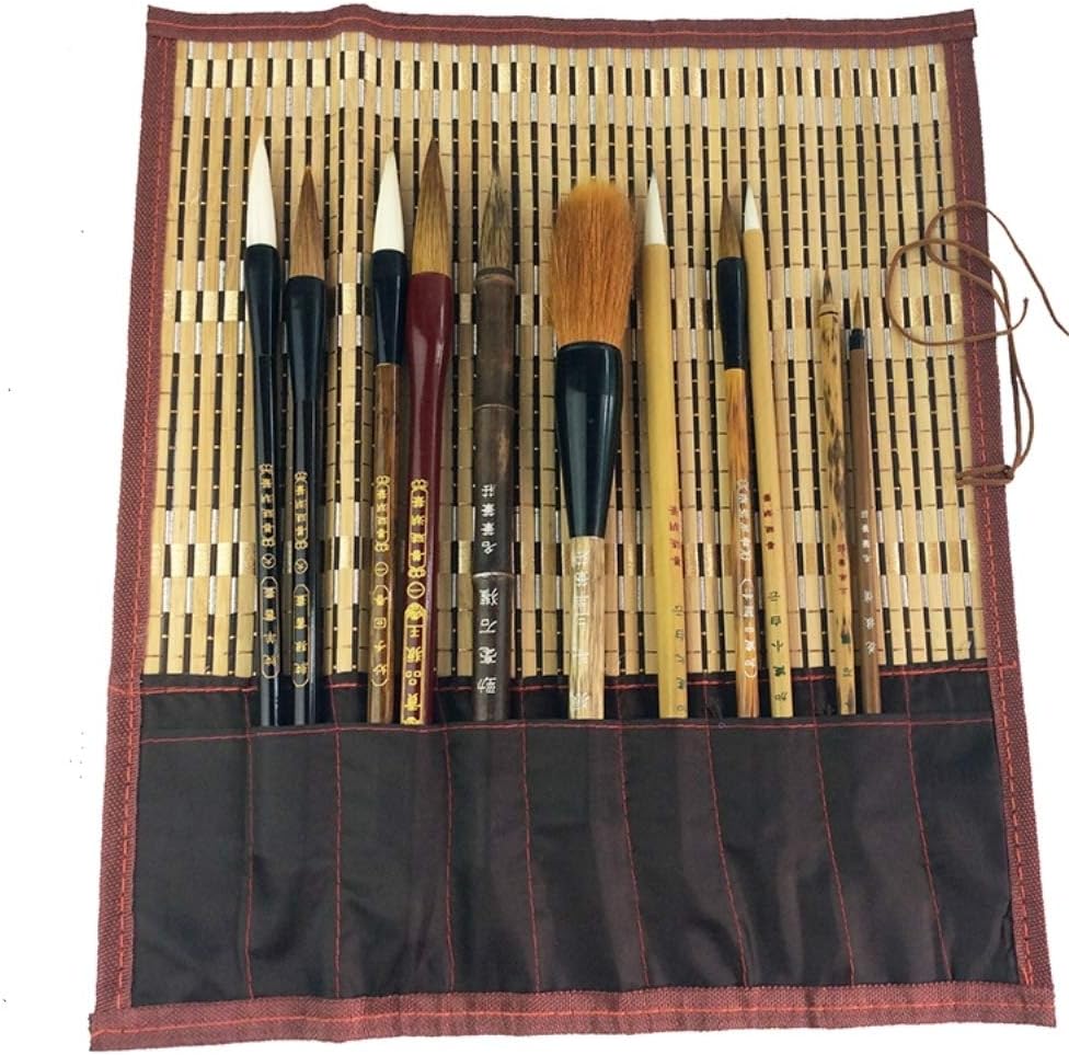 Shanlian Hubi Claborate-Style Painting Writing Brush Watercolor Chinese Calligraphy Brush Set Kanji Japanese Sumi Painting Drawing Brushes 11 Piece/Set+Roll-up Bamboo Brush Holder