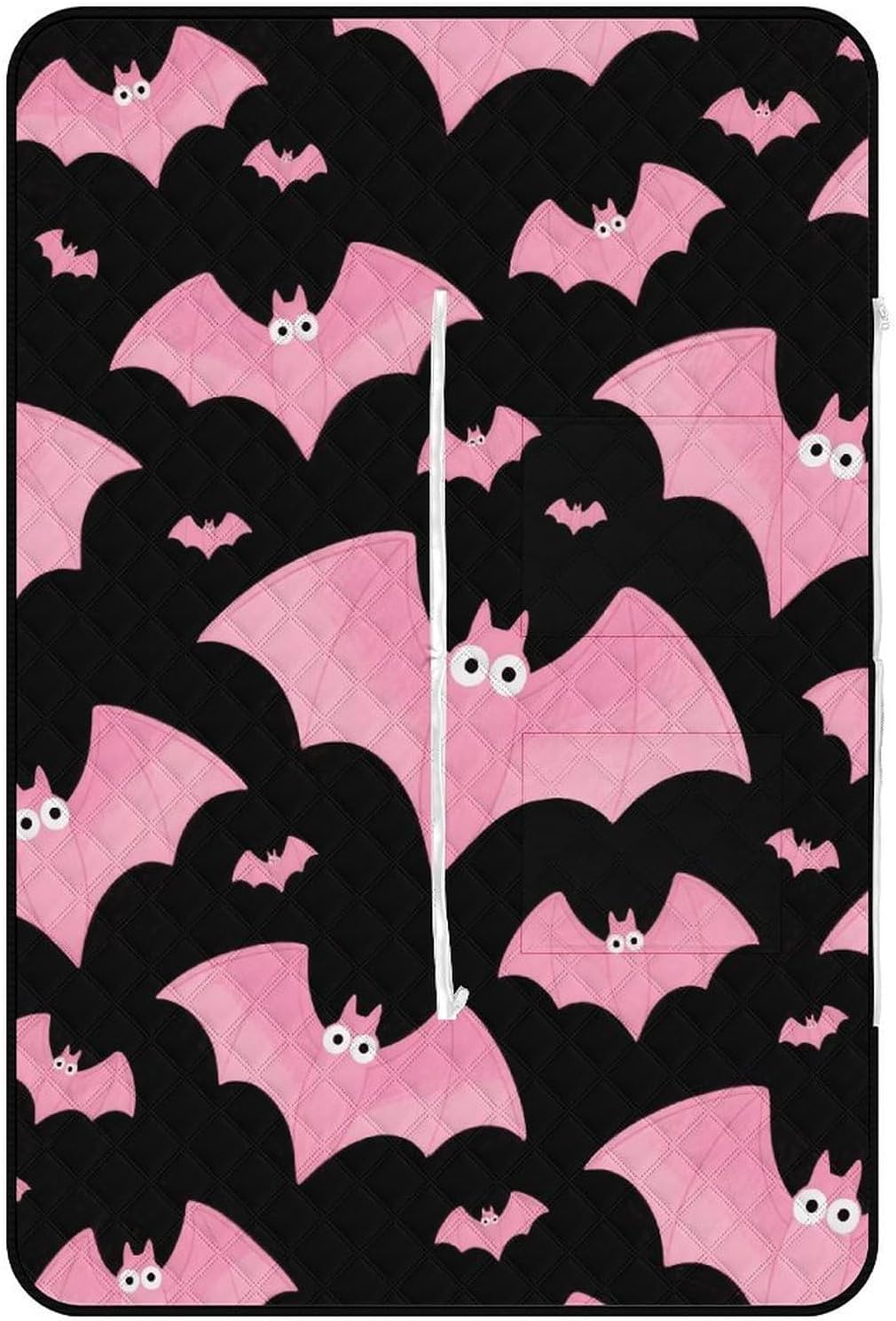 Halloween Black Bats Pink Picnic Blanket 150x100cm, Foldable 2-in-1 Picnic Mat and Tote Bag Portable Waterproof Beach Mat Sandproof Outdoor Blanket for Park, Hiking, Beach, Camping, Travel