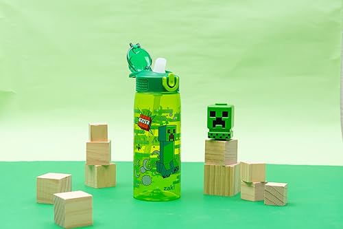 Vista 11 de Zak Designs Minecraft - Botella de agua Sage para la escuela o viajes, botella de agua de plástico duradero de 25 onzas con pajita, asa y a prueba