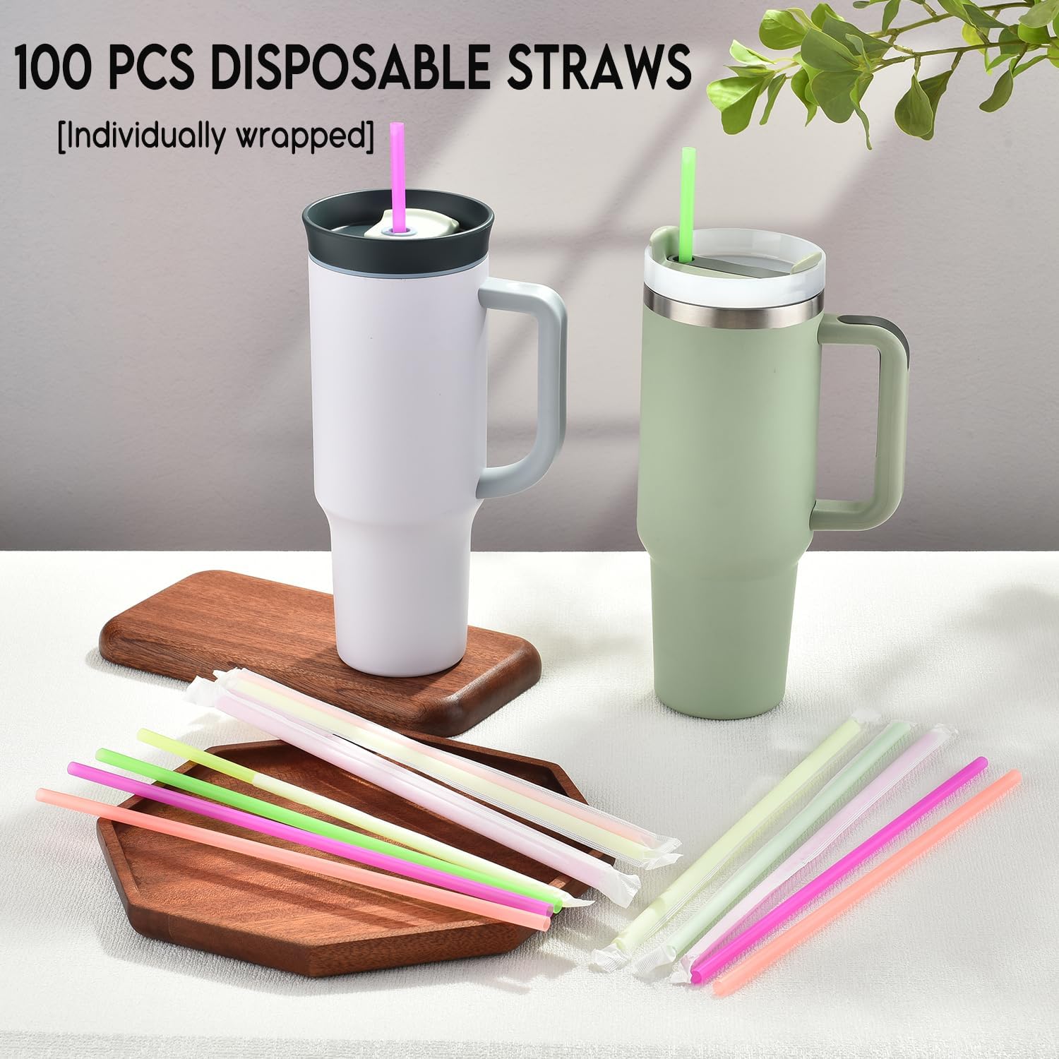 100PCS Disposable Straws for 40 Oz Tumbler, 12in Extra Long Individually Wrapped Straws for Stanley 40 Oz 30 Oz 20 Oz Cup, Neon - Image 5