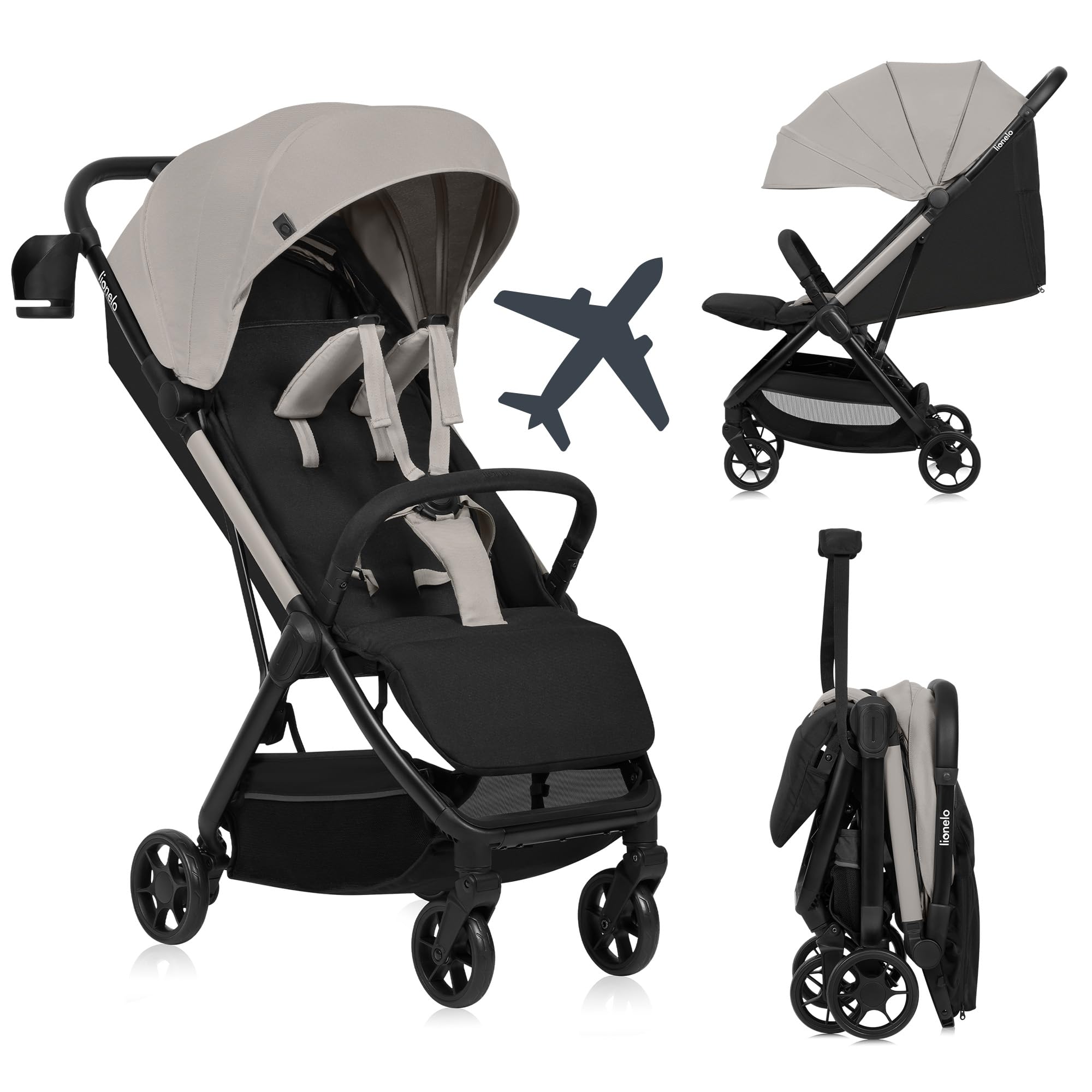 LIONELO Julie Air Passeggino da Viaggio Compatto per Aereo fino a 22 kg | Da 6 Mesi a 4 Anni, Leggero, Ruote Girevoli 360° con Sospensione, Chiusura a Una Mano, Schienale Regolabile, Tettuccio UPF50+