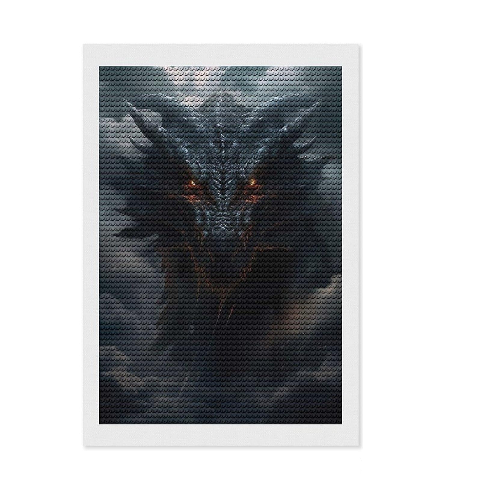 Junmoney Black Dragon in Clouds Crystal Diamond Art Kit 8"x12", Vintage Style Decor, Stress Relief Craft, Thoughtful Present, Aesthetic Room Decor