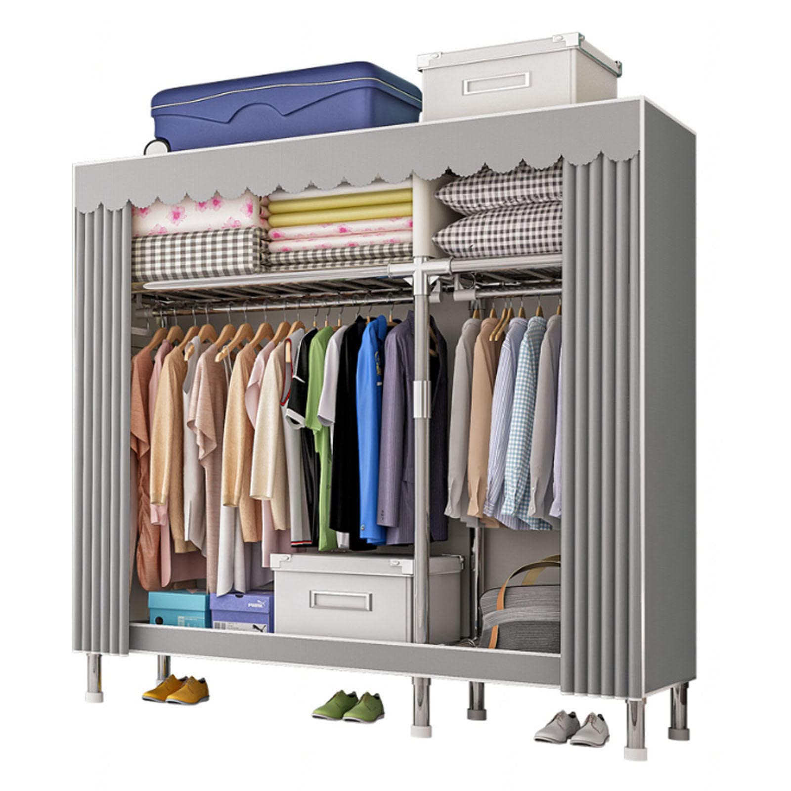 Armoire en toile 126 cm avec penderie et étagères de rangement pour vêtements
