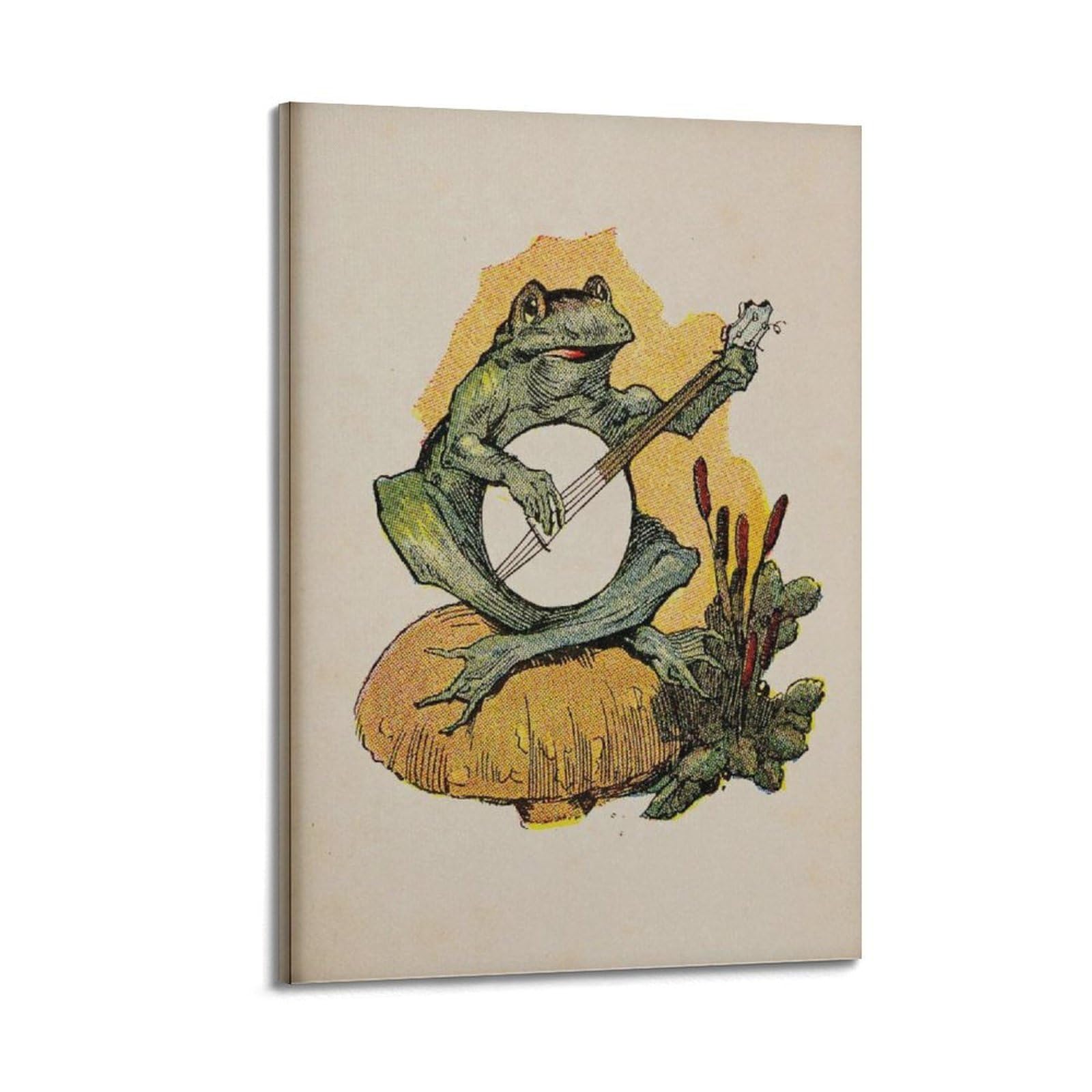 xiaoxiaoshen Vintage Frog Banjo Retro Musical Canvas Poster Wall Art Prints Room Aesthetic Murals Bedroom And Living Decorations 20x30inch(50x75cm)