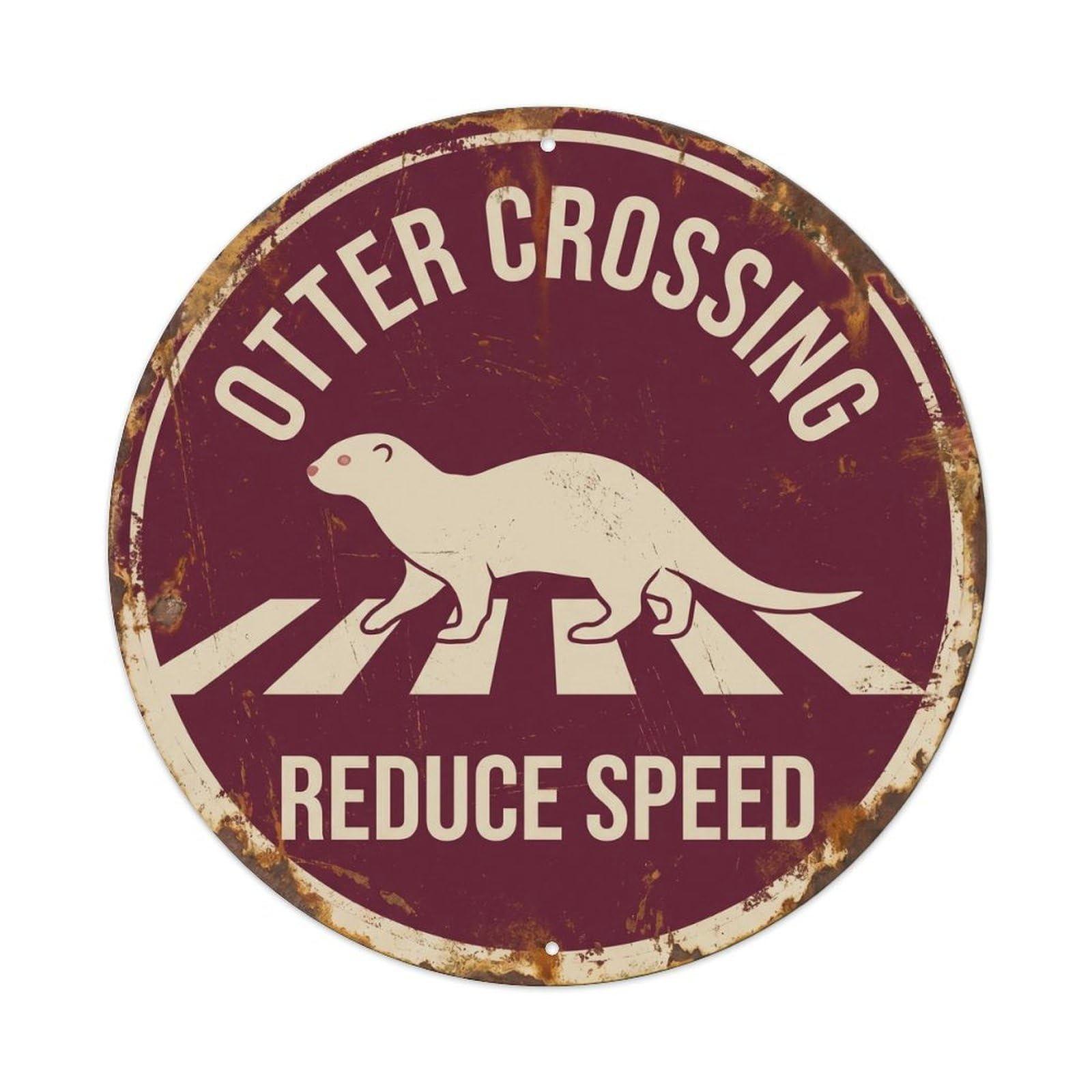 Metal Tin Sign Otter Crossing Reduce Speed Distressed