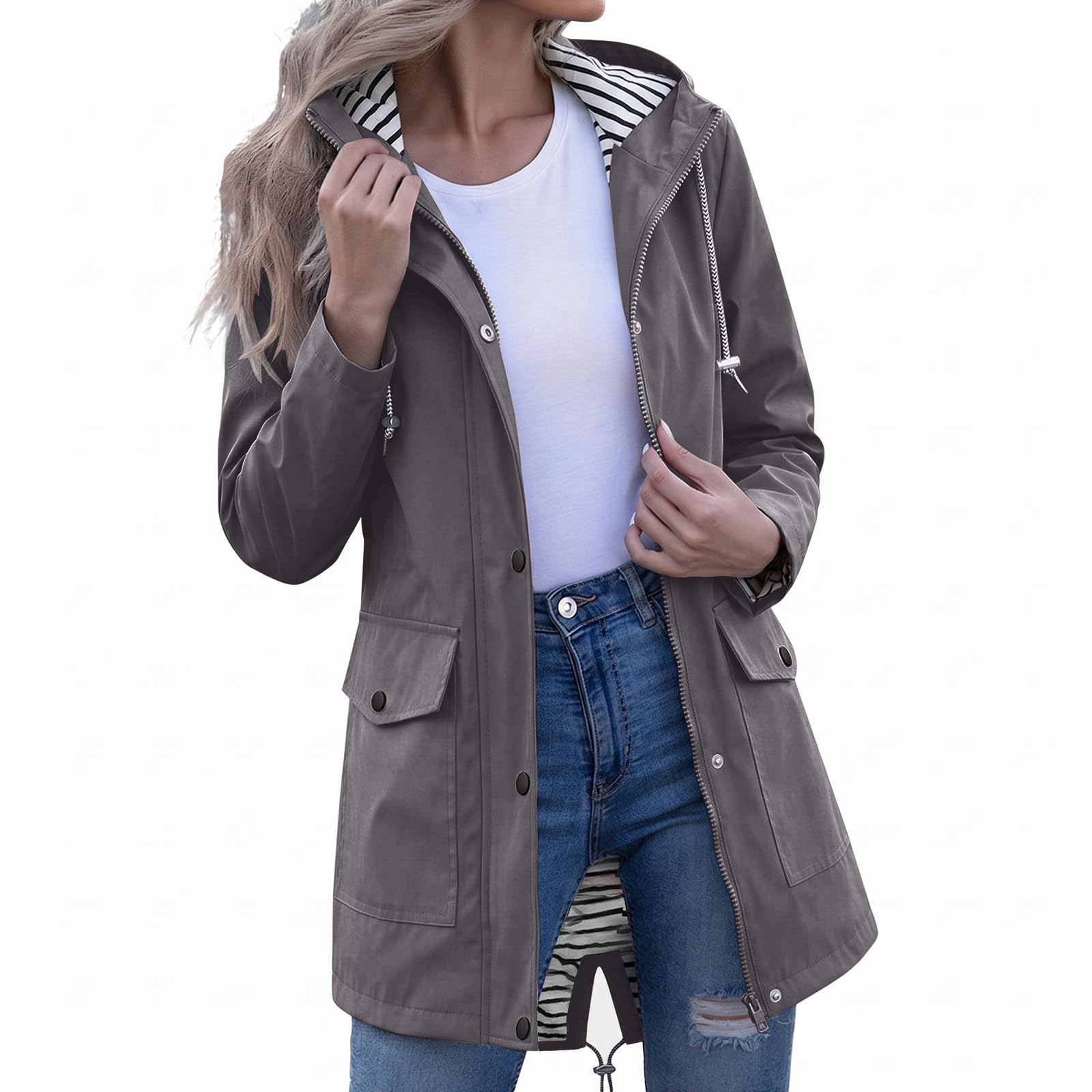 Generico Giacca Parka Leggero Donna Giacca Da Ciclismo Da Donna Giacca Antipioggia Lungo Mantella Giubbotto con Cappuccio Ideale per Campeggio all'aperto Escursionismo per La Bicicletta