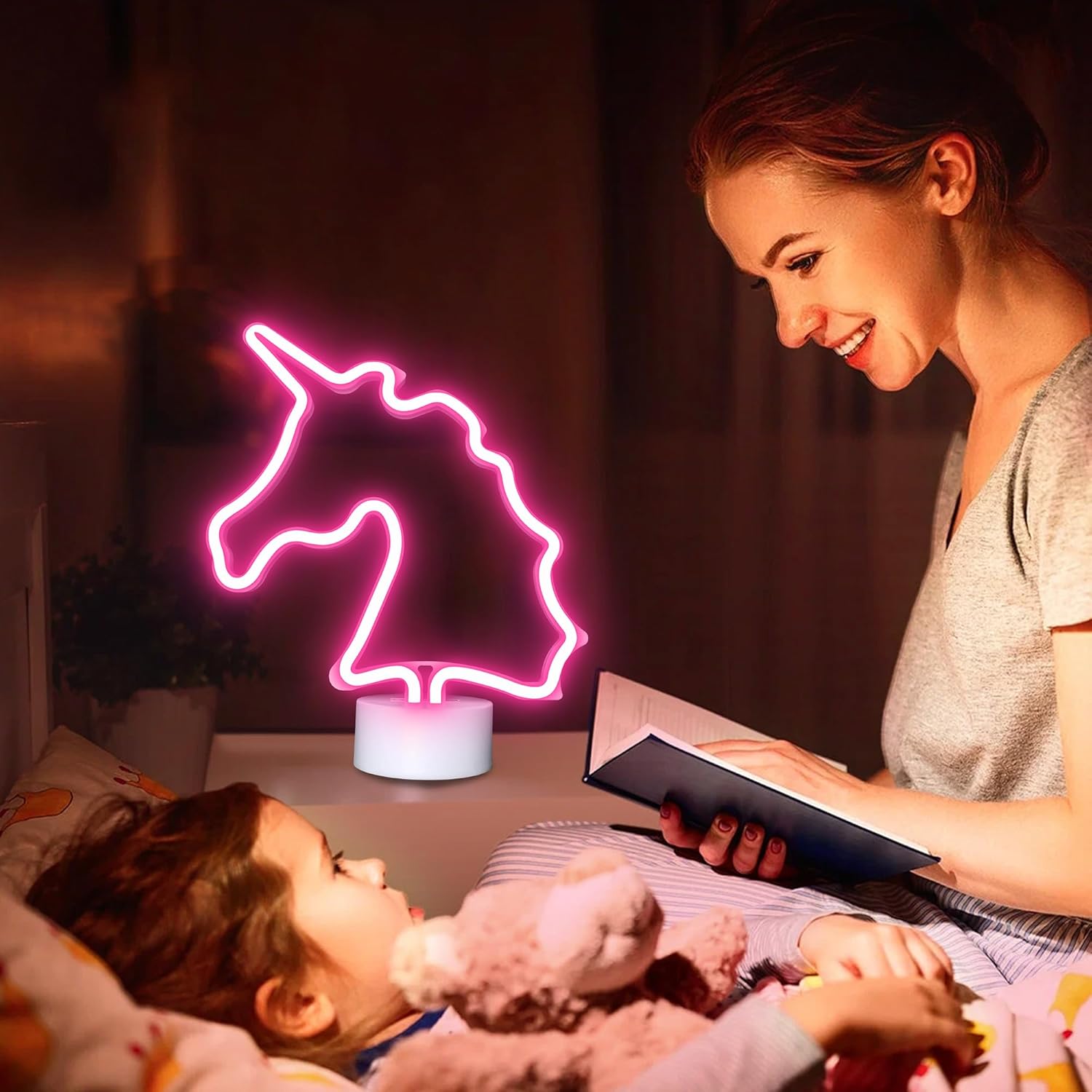 Unicorn Neon Sign with Holder Base, USB & Battery Powered, Pink Unicorn Neon Lights for Girs Room, Table Lamp Decor for Home, Bedroom, Living room, Bar, Office, Party, Christmas, Birthday Gifts
