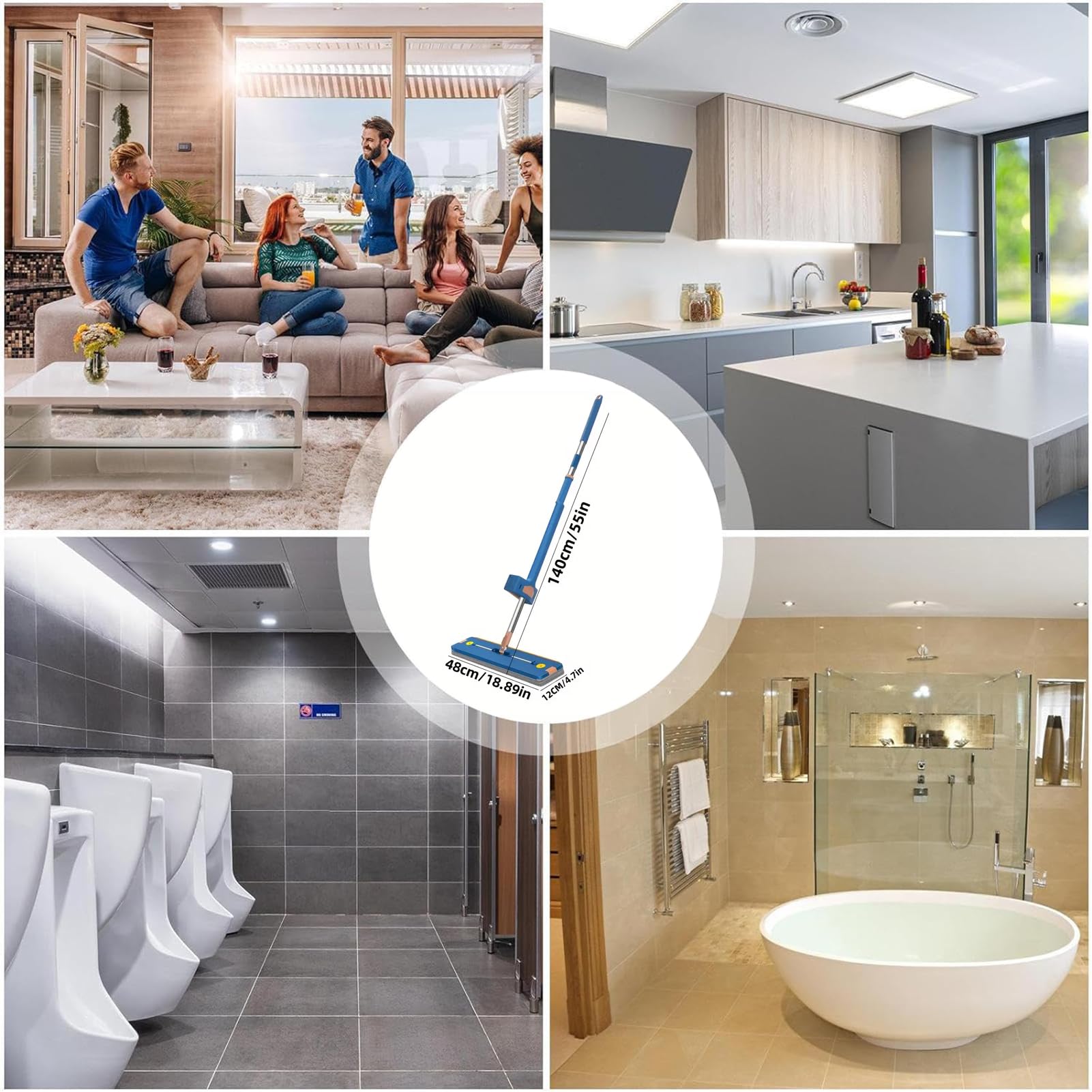 Großer Flacher Wischmopp,Flachmopp Mit Auswringfunktion,360° Drehbarer Reinigungsmopp,Wiederverwendbaren Selbstreinigender Flachmopp,für Hartholz Laminat Fliesen,Blue