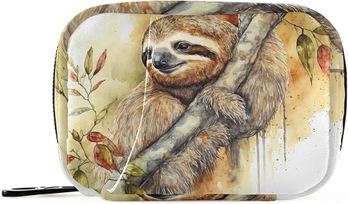 Vnurnrn Pastillero de perezoso de acuarela para 7 días, organizador de píldoras de viaje con cremallera, estuche semanal portátil para suplemento de