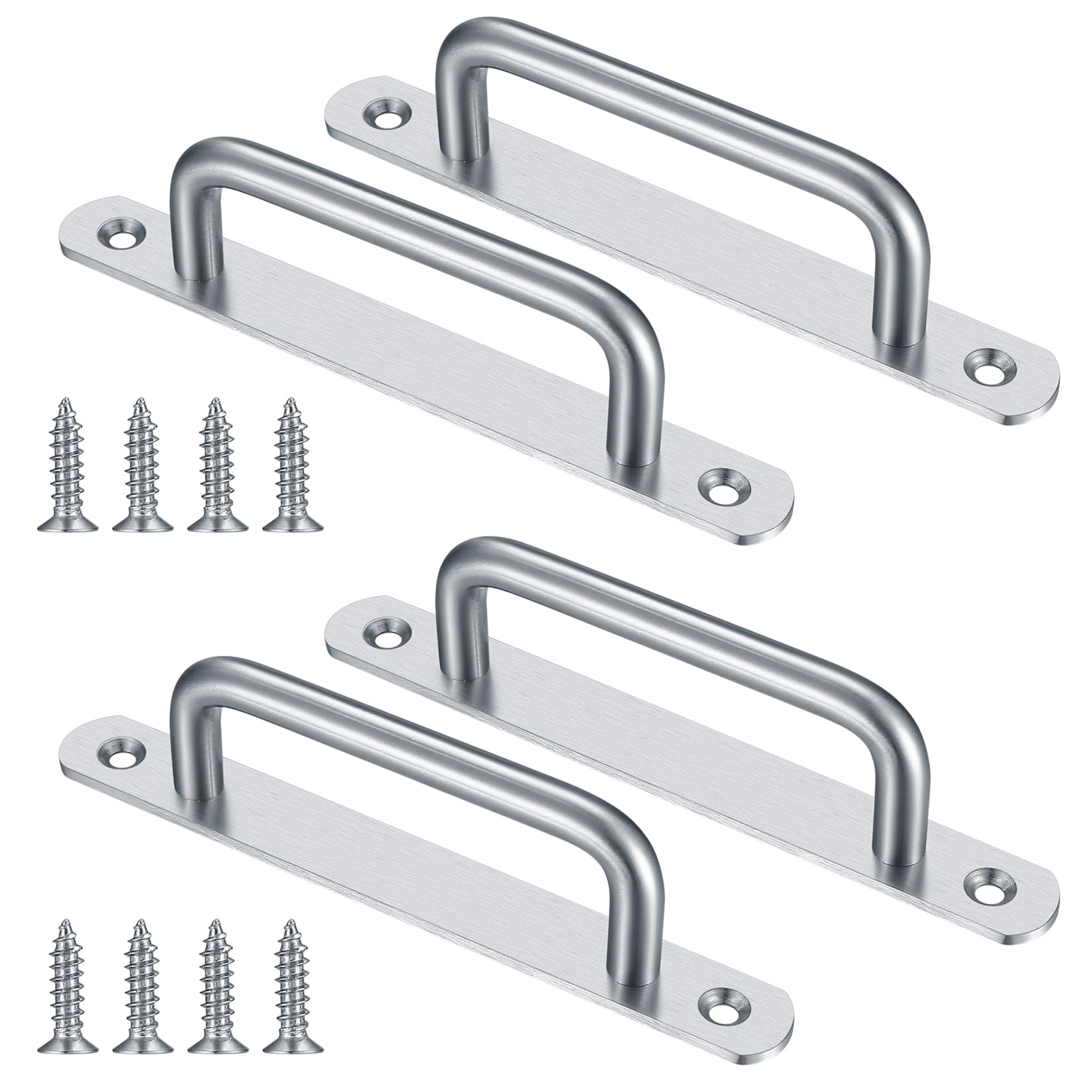 Gaomoeny 4 Pcs Sliding Door Handles, Pull Push Door Handles, Stainless Steel Sliding Bathroom Kitchen Cupboard Cabinet Garage Shed Barn Gate Door Handles with Metal Plates（160mm/6.29）