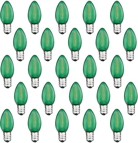 Miniatura 8 de Paquete de 25 bombillas LED C7 de repuesto de luces de Navidad, bombillas de Navidad multicolor de cerámica de 0.6 vatios regulables E12 bombillas