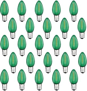25 Pack LED C7 Green Replacement Bulbs,Clear Green Light Bulbs 0.6Watt Dimmable E12 LED Vintage Glass Bulbs for Indoor Outdoor Christmas St. Patrick's Day Decor