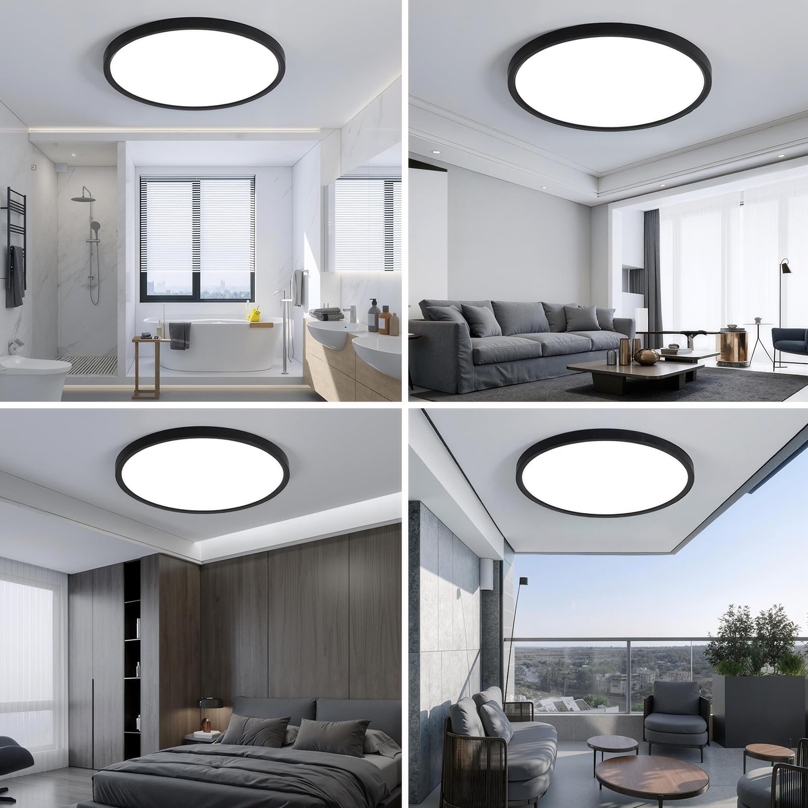 EASY EAGLE LED lampa sufitowa 50CM ściemnialna, okrągła lampa sufitowa 52W, czarna, nowoczesna lampa do łazienki, panel LED, lampa kuchenna do korytarza, sypialni, balkonu, salonu, kuchni, piwnicy