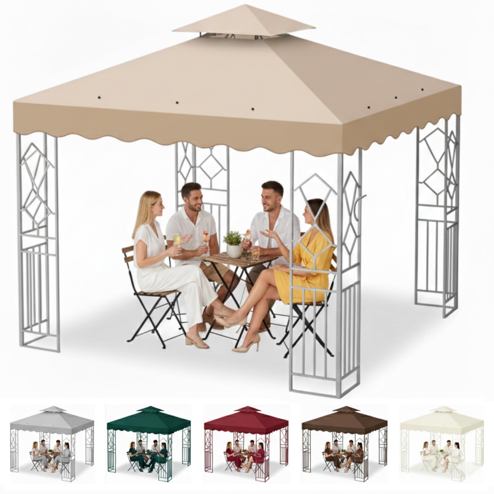 Tetto di Ricambio per Gazebo 3x3 Impermeabile, Telo Copertura 300D Poliestere Anti-UV Kaki