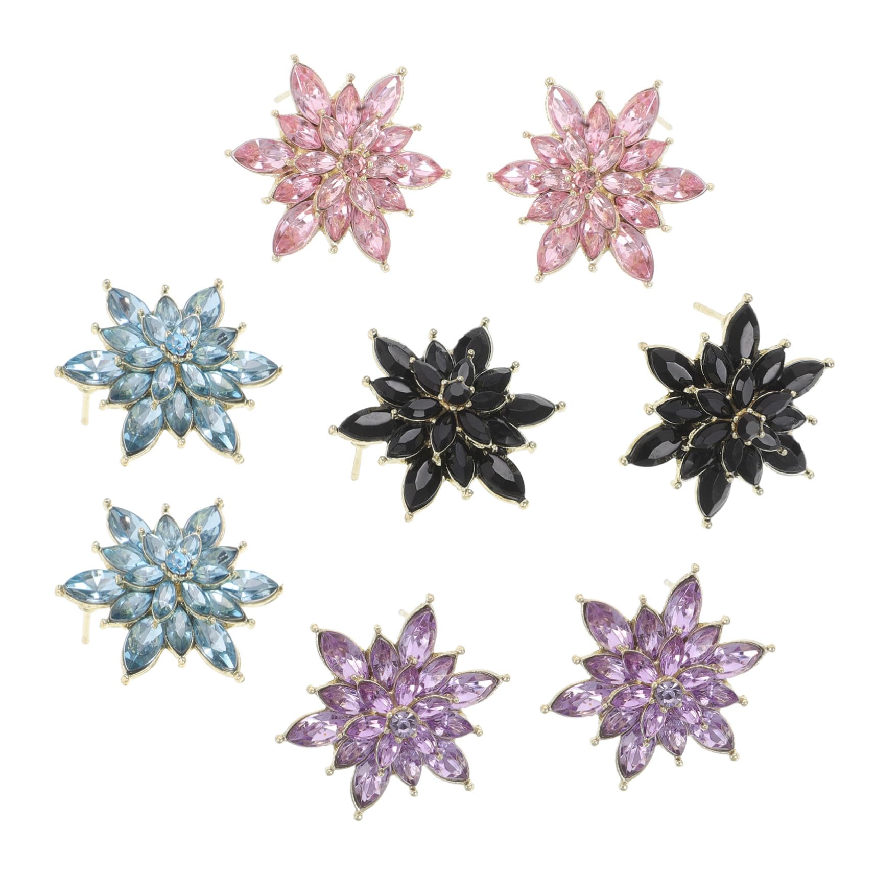 4pairs Crystal Zircon Flower Earrings Multi-layer Floral Studs for Women Alloy Material Aesthetic Jewelry for Wedding Party