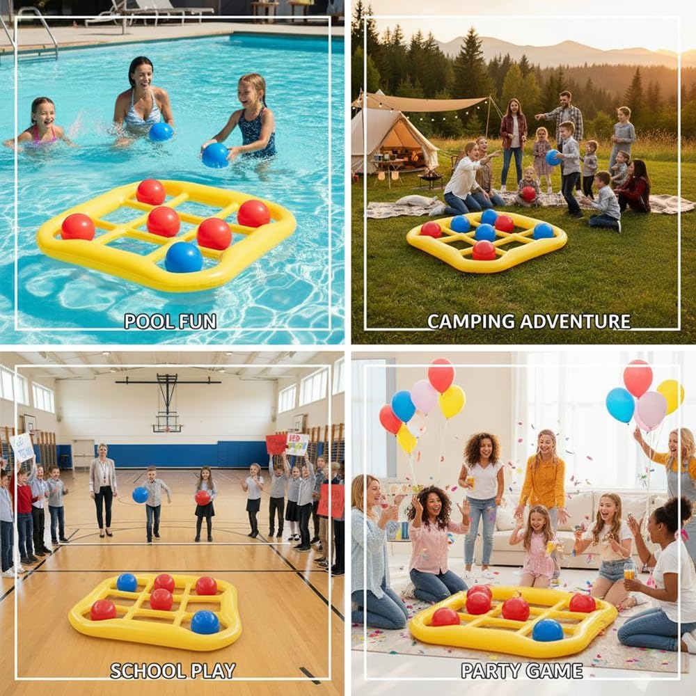 Giant Tic Tac Toe Game & Pool Toys - Inflatable Outdoor Yard Games for Kids Adults Family - Jumbo Backyard Lawn Beach Activity Set