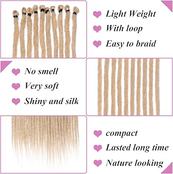 20 Strands Soft Dreadlock Extensions 24 Inch Black 0.6cm Width Loc Dreads Handmade Reggae Crochet Hair For Rock&Roll Hippie Style (#1B)