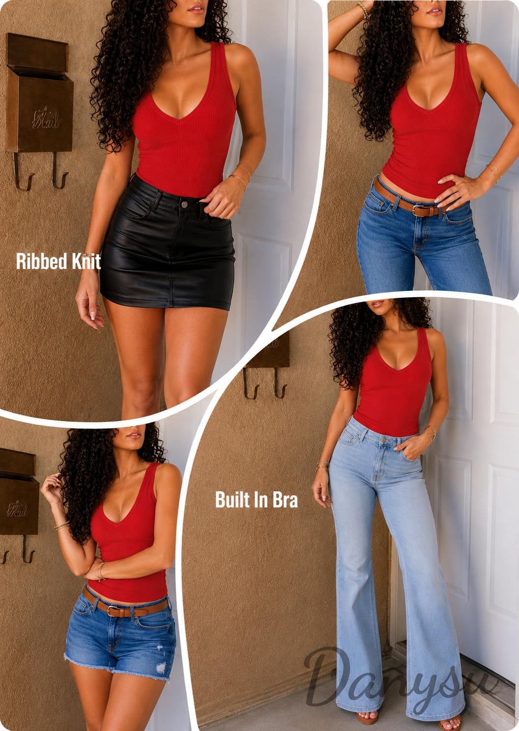  Built in Bra Tank Tops for Women Racerback Ribbed Sleeveless Shirts thumbnail