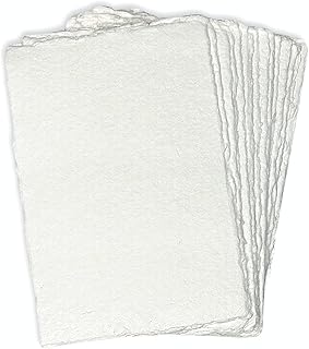 Thick Handmade A6 Size Watercolor Paper with Deckle Edge - 300GSM - Premium White Cold Press Textured Mixed Media Paper Made with Recycled Cotton - 15 Loose Leaf Sheets - 4x6"