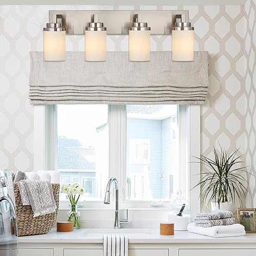 Miniatura 6 de TODOLUZ Lámpara de tocador de baño sobre espejo con níquel cepillado, modernos apliques de pared de 4 luces para dormitorio, sala de estar,