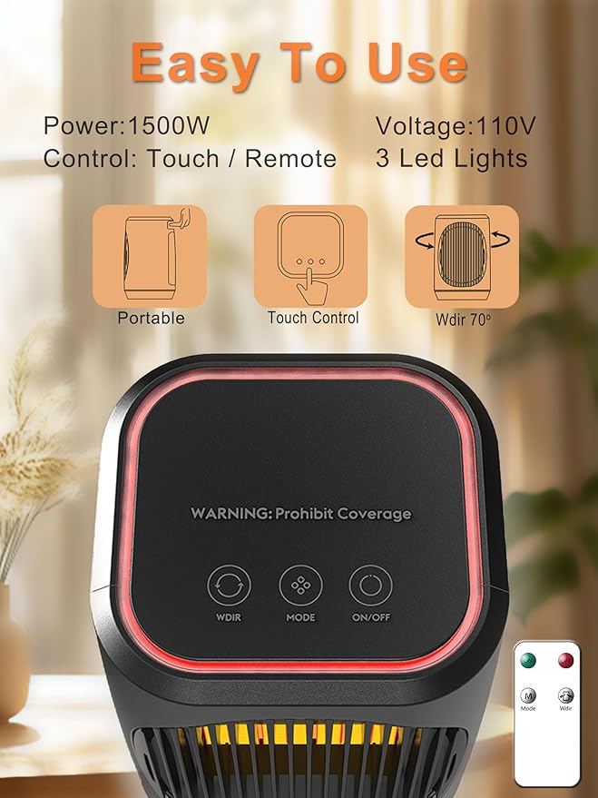 Calefactor Eléctrico Portátil Cerámico PTC 1500W miniatura 4